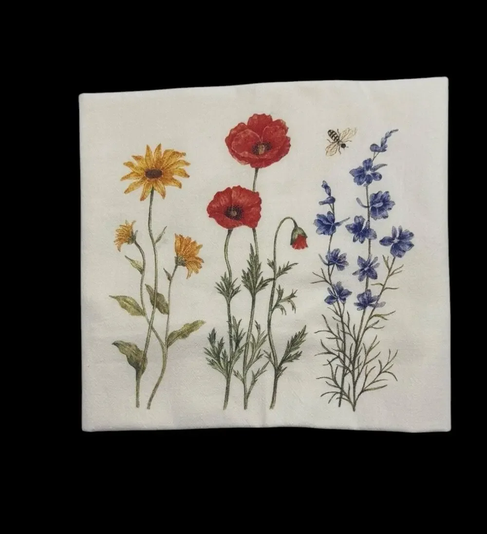 Alice's Cottage Poppy Flour Sack Towel Wildflowers Bee Cotton Floral 36